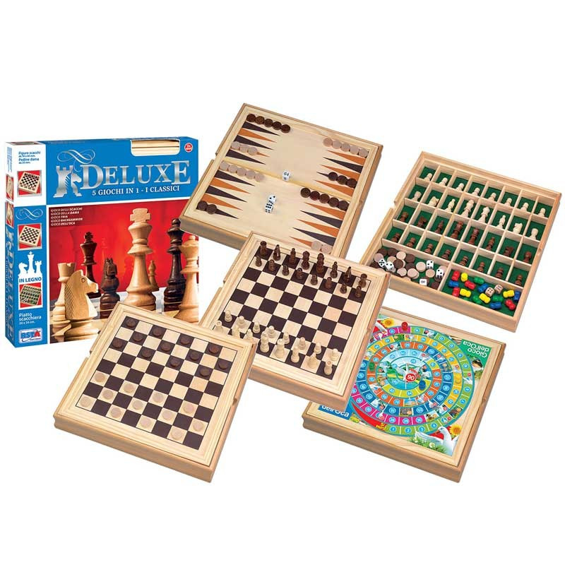 Deluxe 5 Giochi In Uno Classici In Legno 34x34 Cm