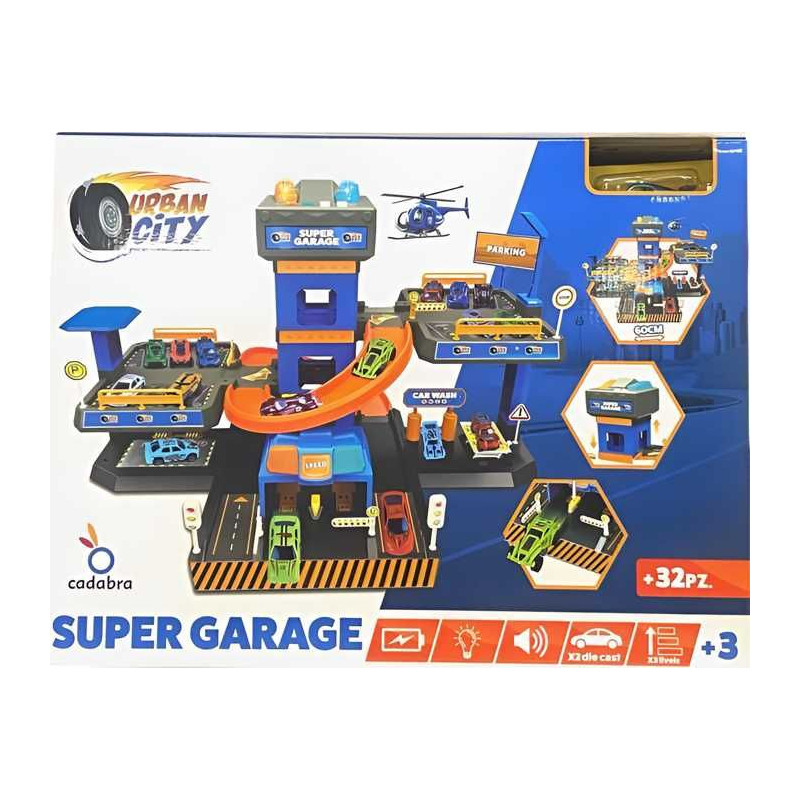 Urban City Super Garage Elettr. 3 Piani 2 Veic.in Metallo Luci E Suoni