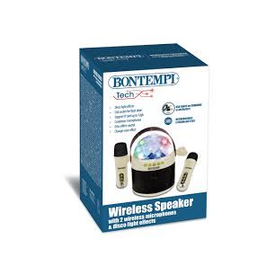 Cassa Acustica Wireless Con 2 Microfoni Senza Filo E Sfera Luci Led Da Discoteca