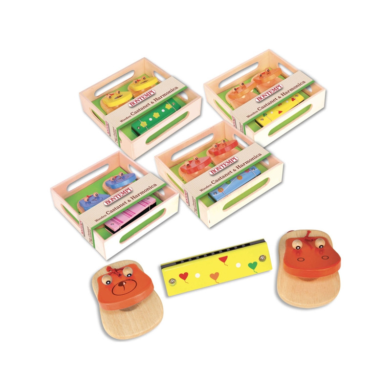 Castagnette E Armonica In Legno Colorato