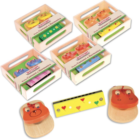 Castagnette E Armonica In Legno Colorato