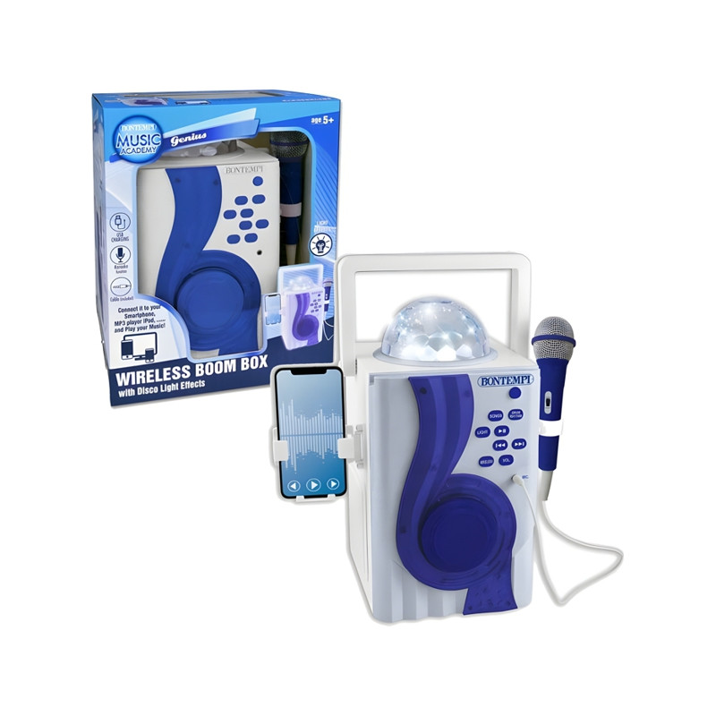 Wireless Karaoke Boom Box, 1 Microfono Con Effeto Eco. 70 Brani Preregistrati. Connessione Wireless
