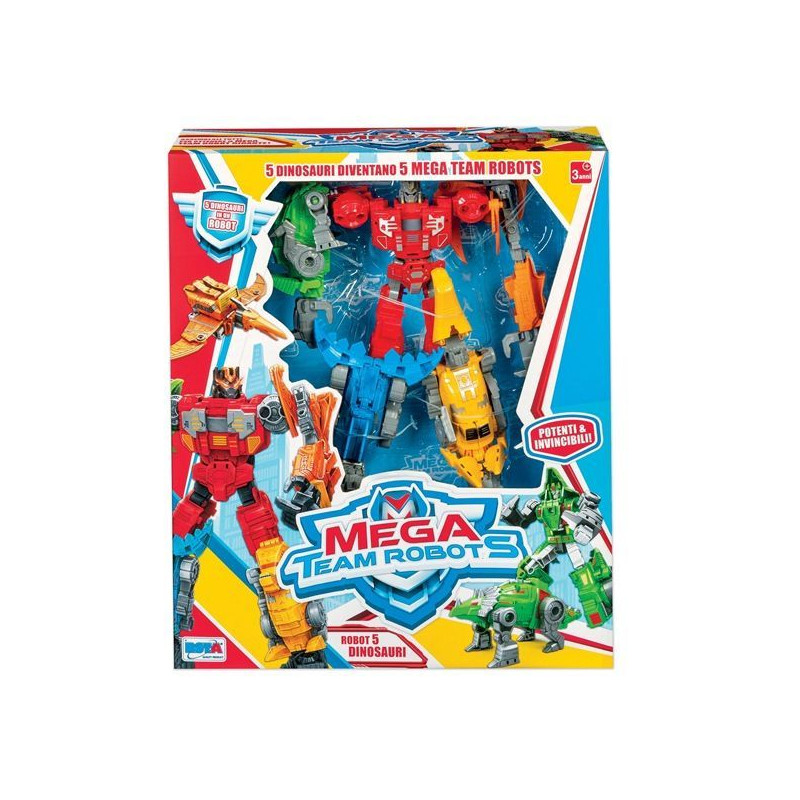 Set Mega Team Robots 5 Dinosauri Trasformabili