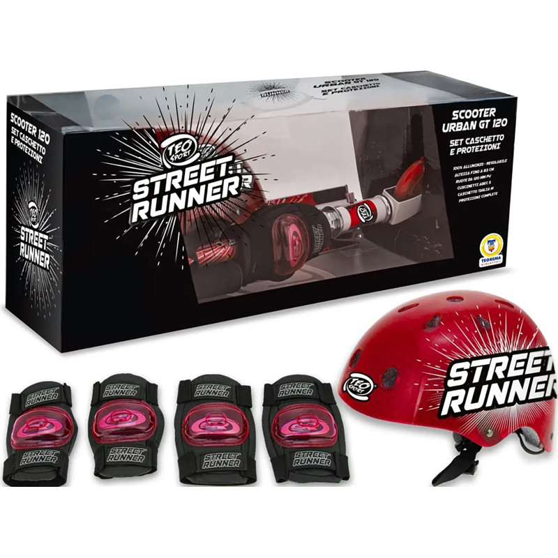 Teosport - Set Monopattino Casco e Protezioni Max Rosso