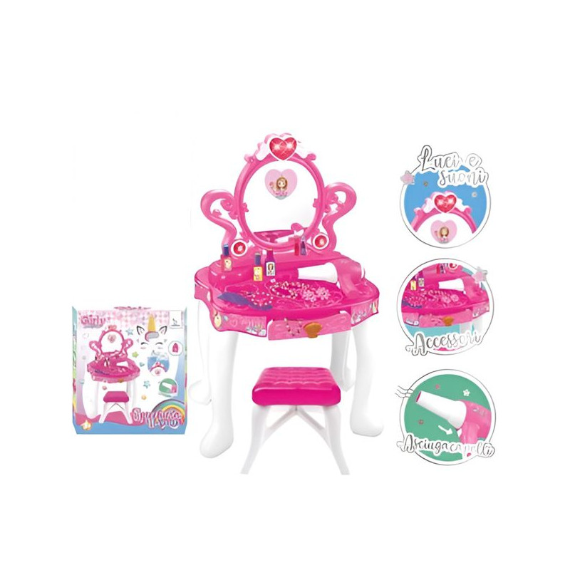 Girly Generetion Specchiera Unicorn Con Accessori Luci E Suoni Scabello